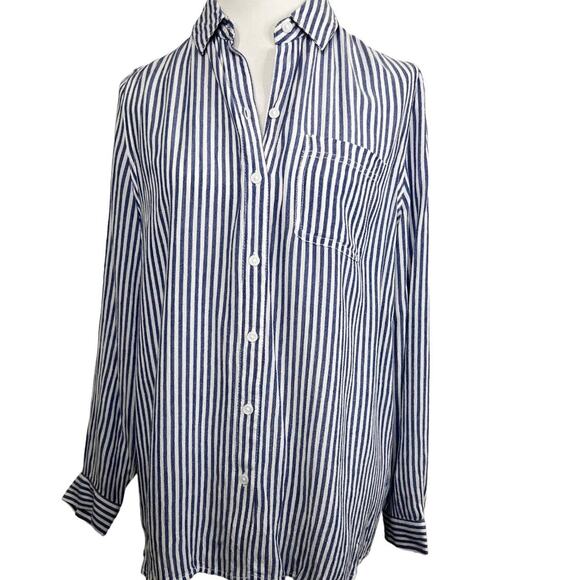 Beach Lunch Lounge Blue & White Striped Shirt Blouse S/P - Picture 4 of 11